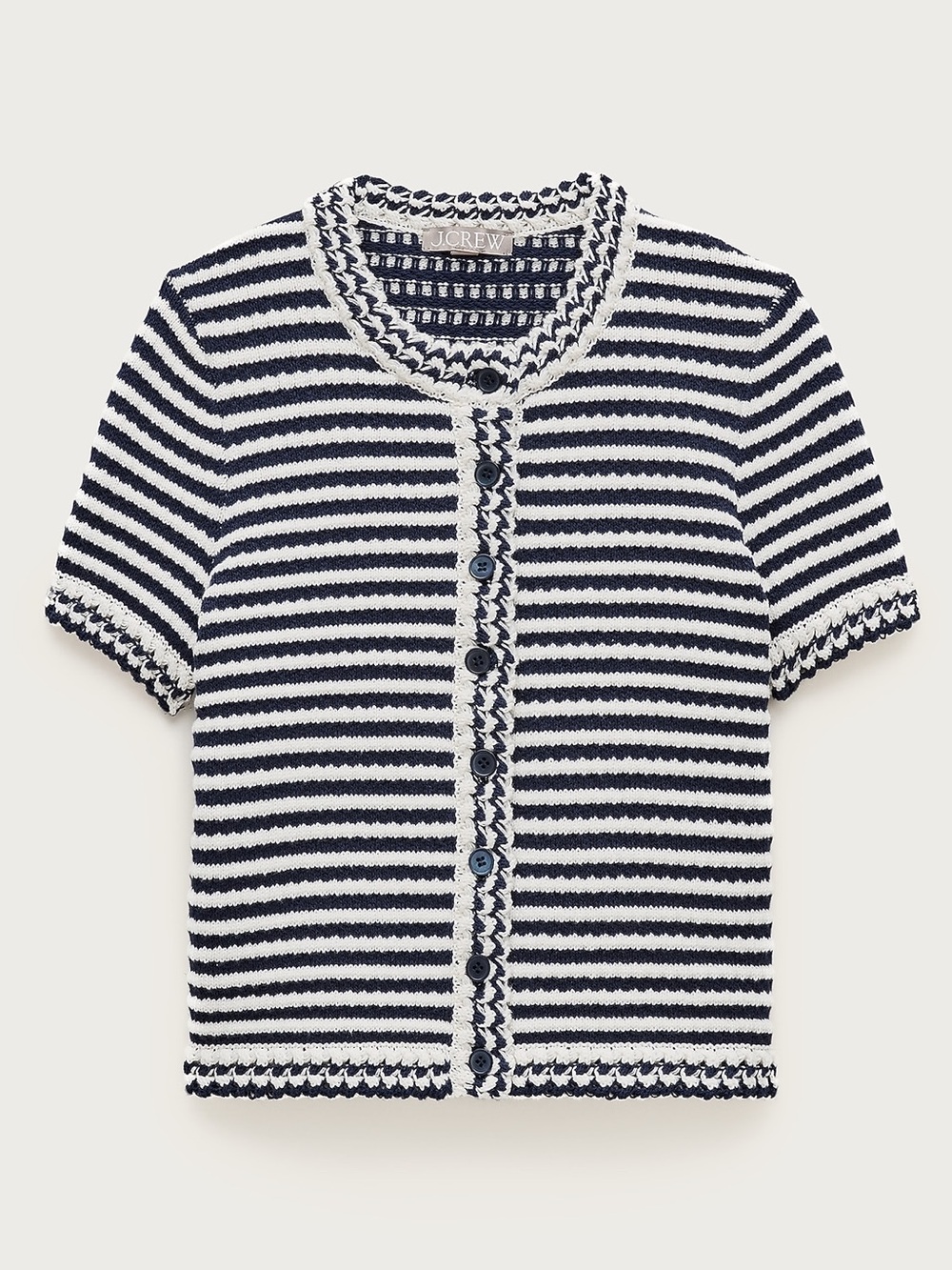 J. Crew Crochet Sweater Cardigan Medium Short Sleeve Stripes Button Up